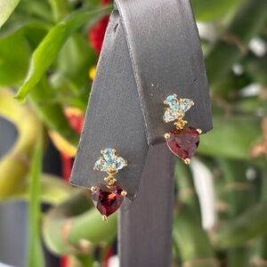 14k Yellow Gold Natural Topaz and Garnet Earrings